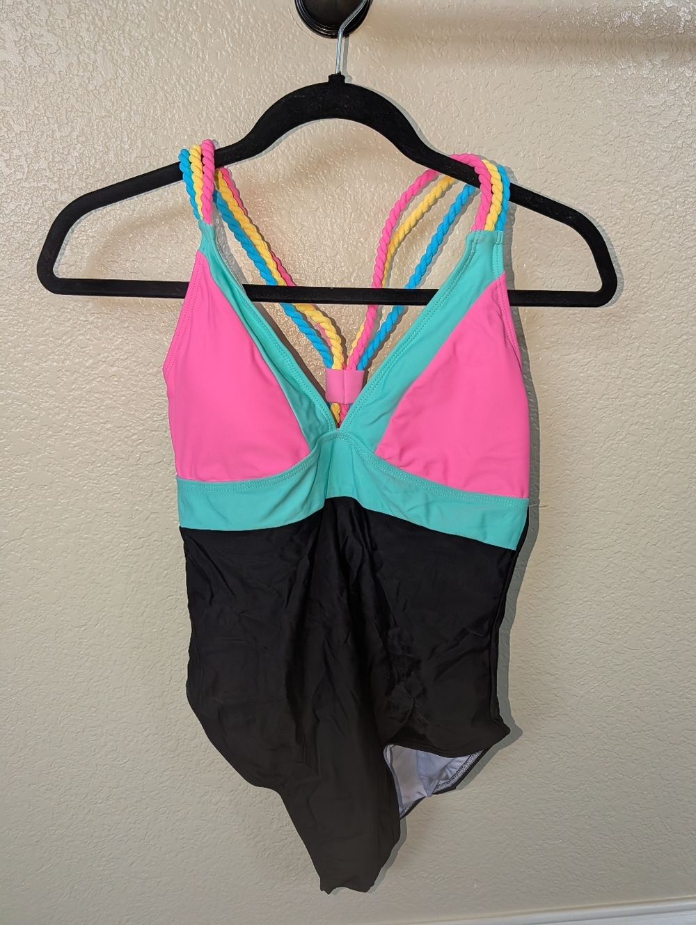 Popvil Color Block Bandage Design Strappy One Piece Swimsuit, Size Medium